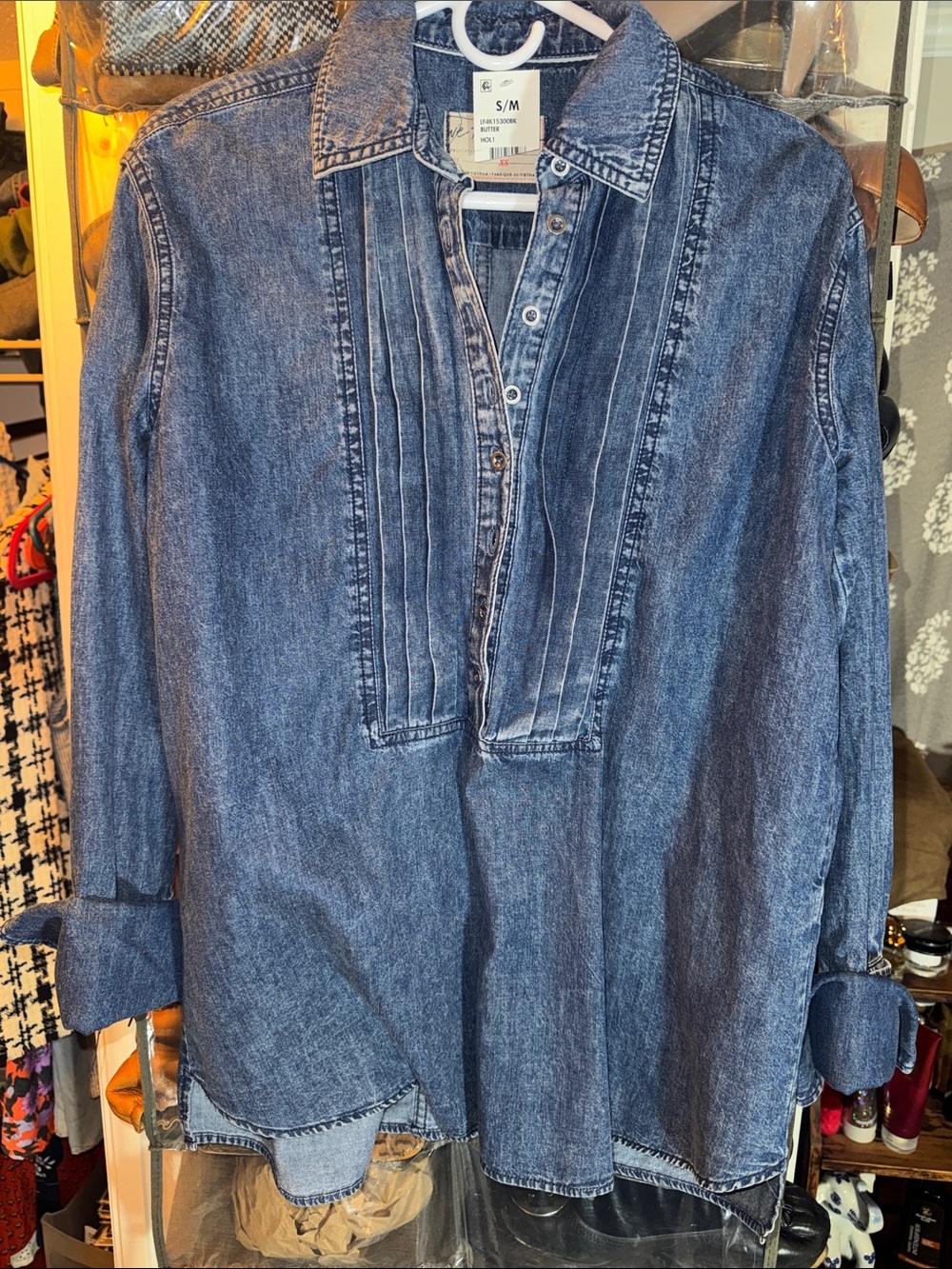 Free People after hours denim tux top
